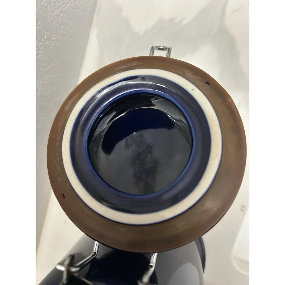 Vintage Cobalt Blue Coffee  Ceramic Canister Stainless Lock Airtight 6.75